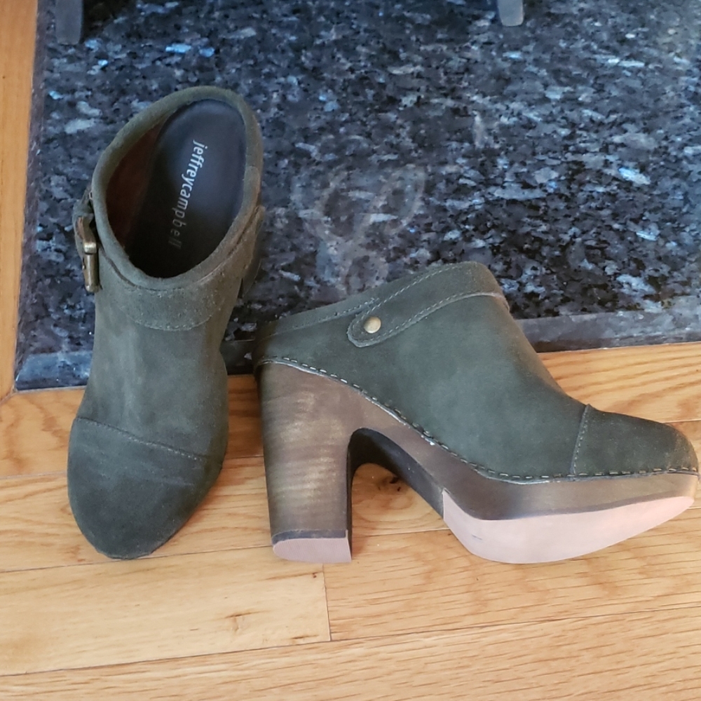 Army green suede clog. Never worn.